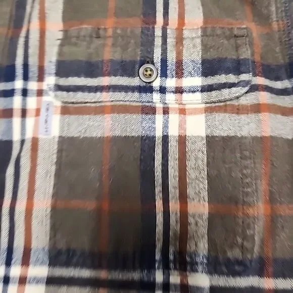 Carhartt Loose Fit Heavyweight Flannel Shirt Mens L Brown Plaid Long Sleeve - Picture 10 of 11